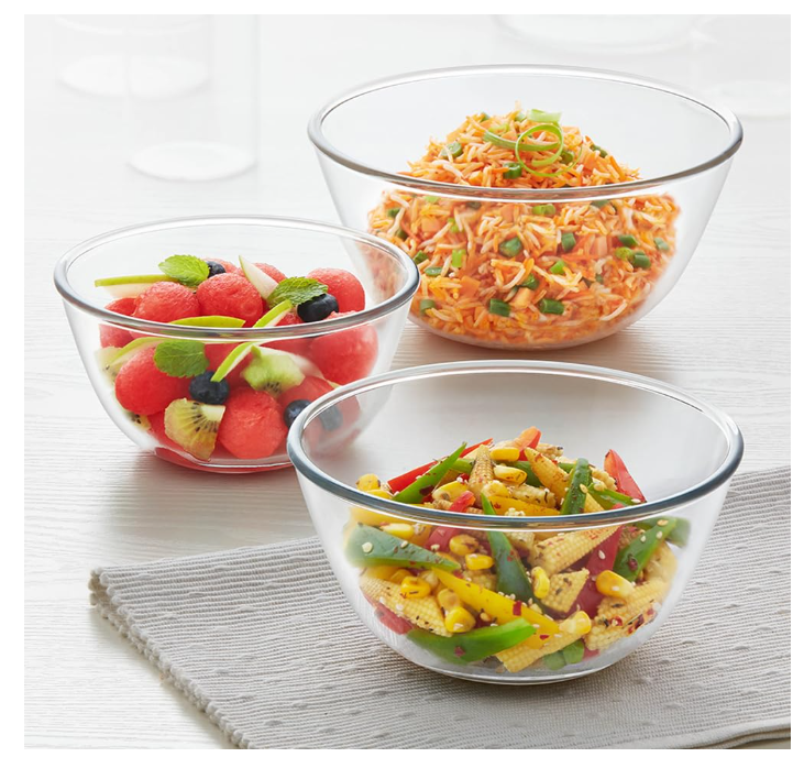 Borosil 500ml + 750ml + 1L (3pc) Serving & Mixing Bowl Set